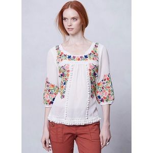 Anthropologie Pompom Peasant Blouse